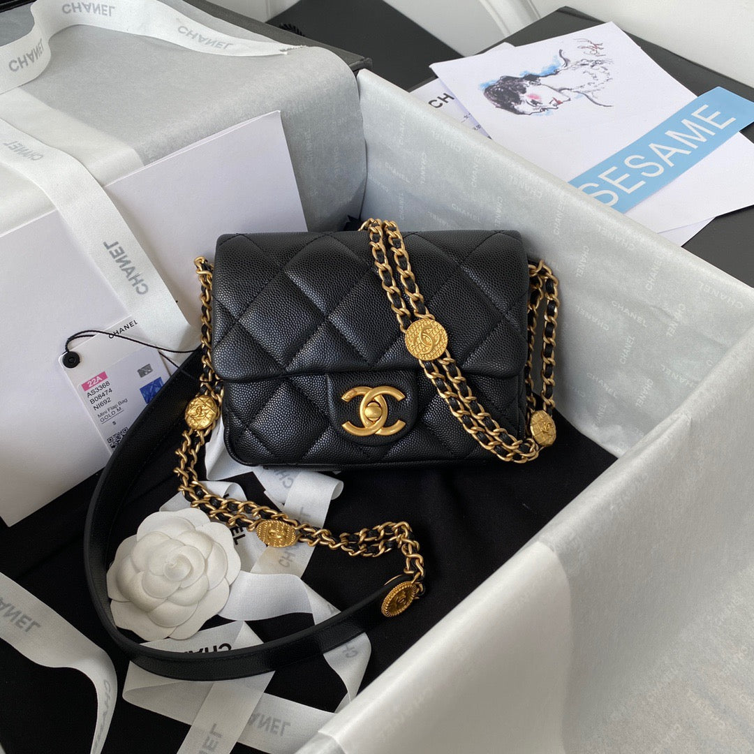 ChanelMini Flap Bag With Top Handle Gold Hardware Black For Women, Women’s Handbags, Shoulder Bags 7.9in/20cm AS2431
