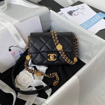 ChanelMini Flap Bag With Top Handle Gold Hardware Black For Women, Women’s Handbags, Shoulder Bags 7.9in/20cm AS2431