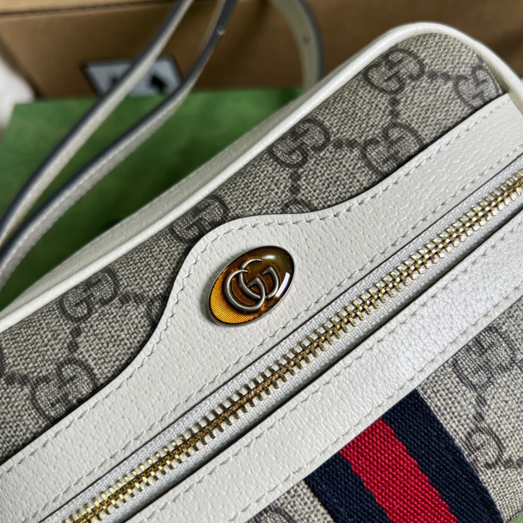 gg Ophidia Mini gg Bag Beige And Ebony gg Supreme Canvas, With White For Women  7in/17.5cm gg 517350 96IWS 9794