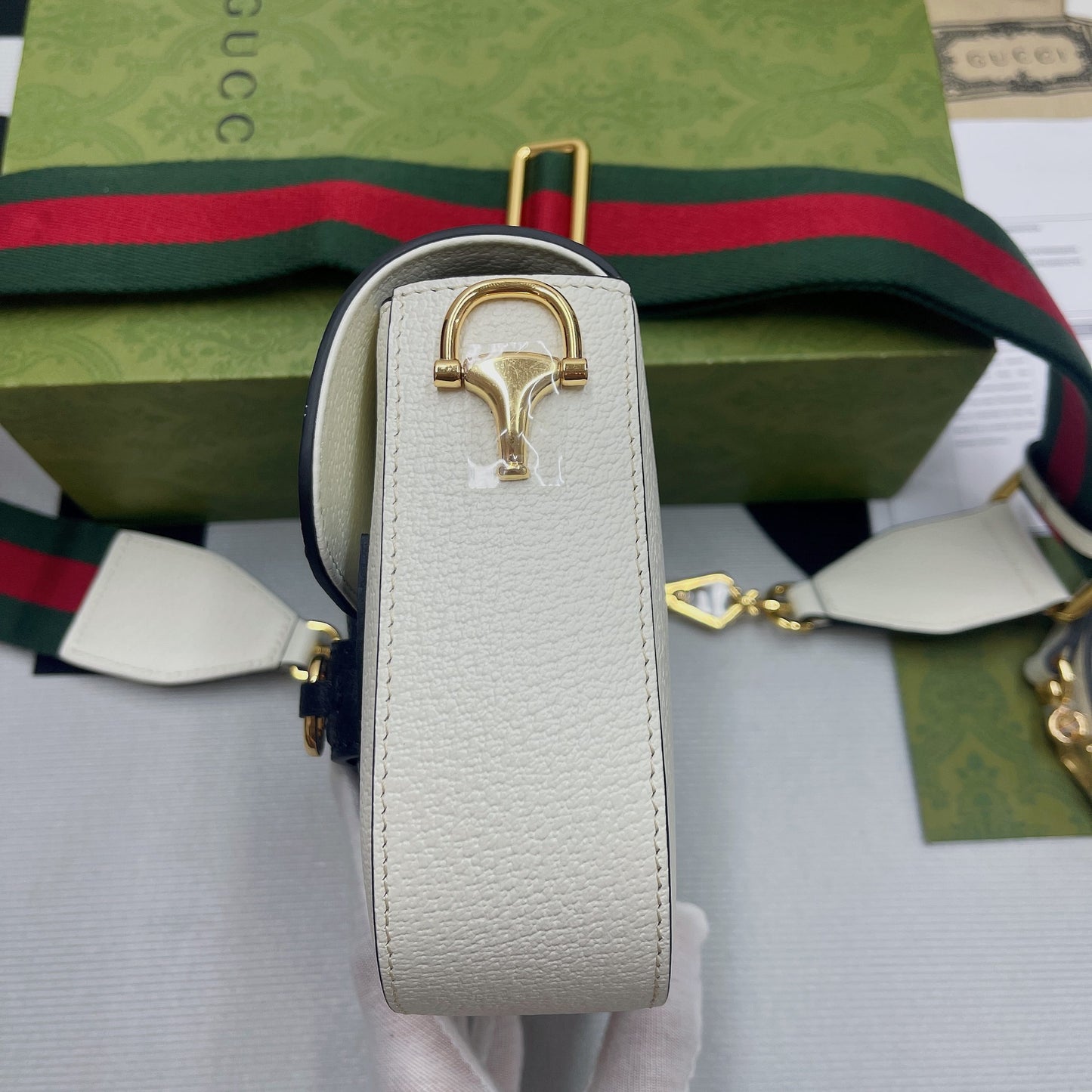 gg x Adidas Horsebit 1955 Mini Bag White For Women, Women’s Bags 8.1in/21cm gg 658574 U3ZDG 8727