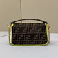 FI Baguette Small Brown Fabric Yellow Border Bag For Woman 18cm/7in