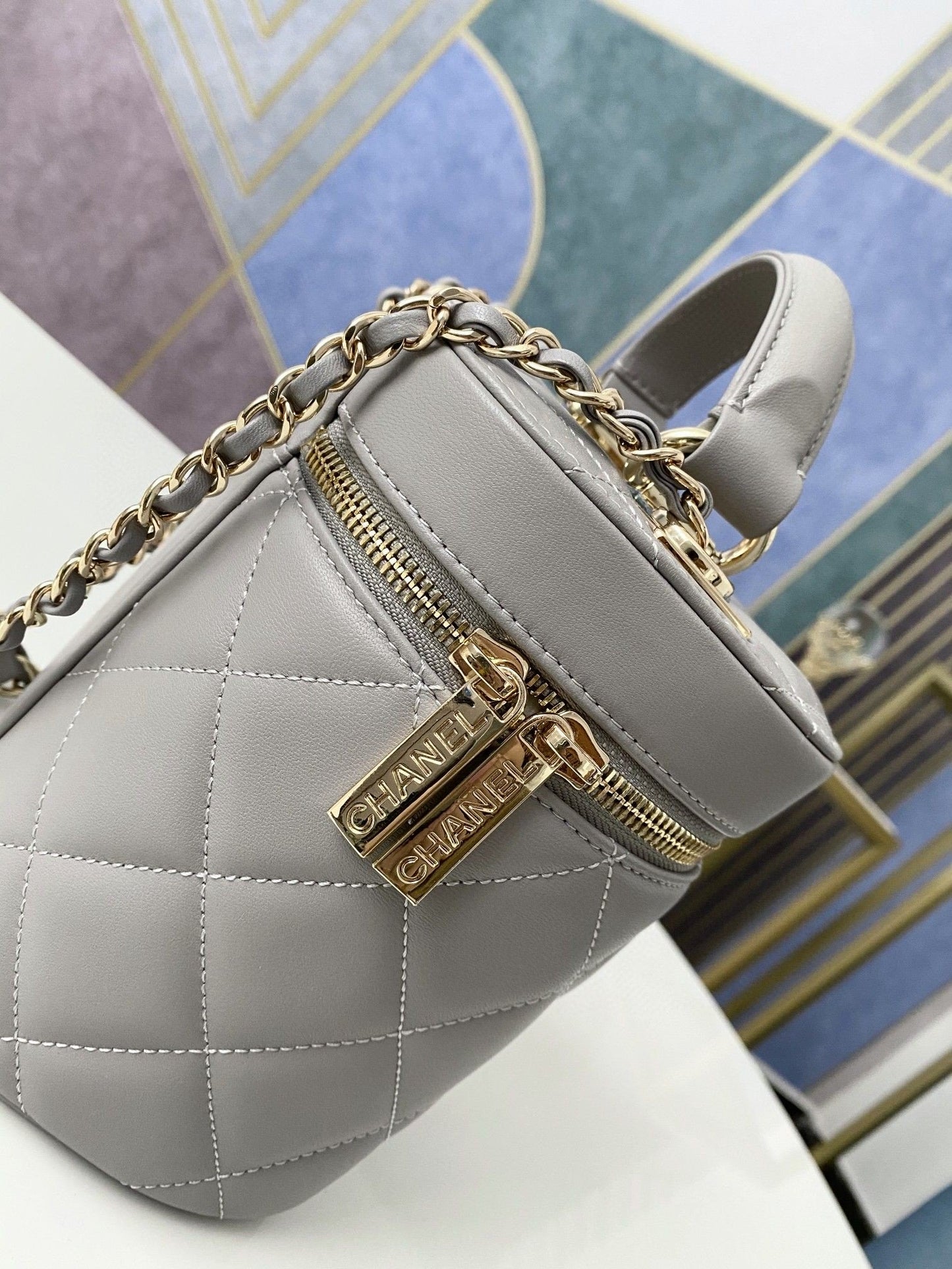 ChanelVanity Case Gold Hardware Grey For Women, Women’s Handbags, Shoulder Bags 9.4in/24cm 