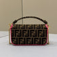 FI Baguette Small Brown Fabric Pink Border Bag For Woman 18cm/7in