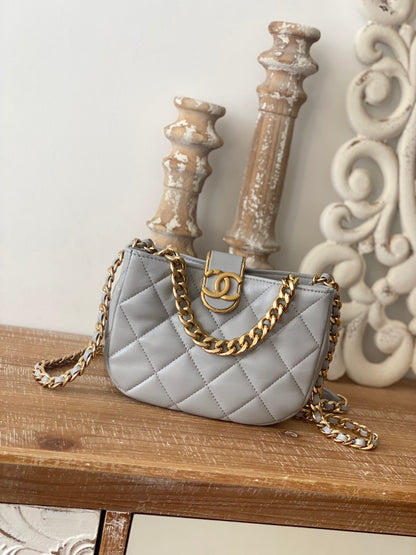 ChanelSmall Hobo Bag Gold Hardware Grey For Women, Women’s Handbags, Shoulder Bags 7.5in/19cm