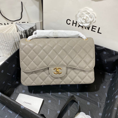 ChanelLarge Classic Handbag Gold Hardware Grey For Women, Women’s Handbags, Shoulder Bags 11.8in/30cm