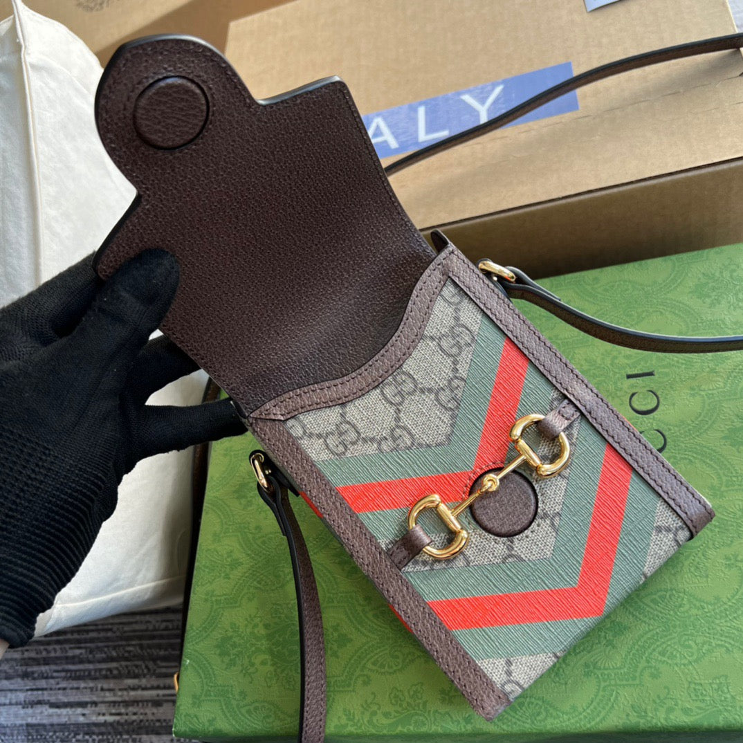gg Horsebit 1955 Mini Bag Beige And Ebony gg Supreme Canvas With Geometric Print For Women  6.7in/17cm gg  ‎625615 UQHFG 8679