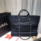 Chanel Deauville Tote Canvas Bag Dark Blue Denim/White For Women 14.9in/38cm