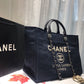 Chanel Deauville Tote Canvas Bag Dark Blue Denim/White For Women 14.9in/38cm