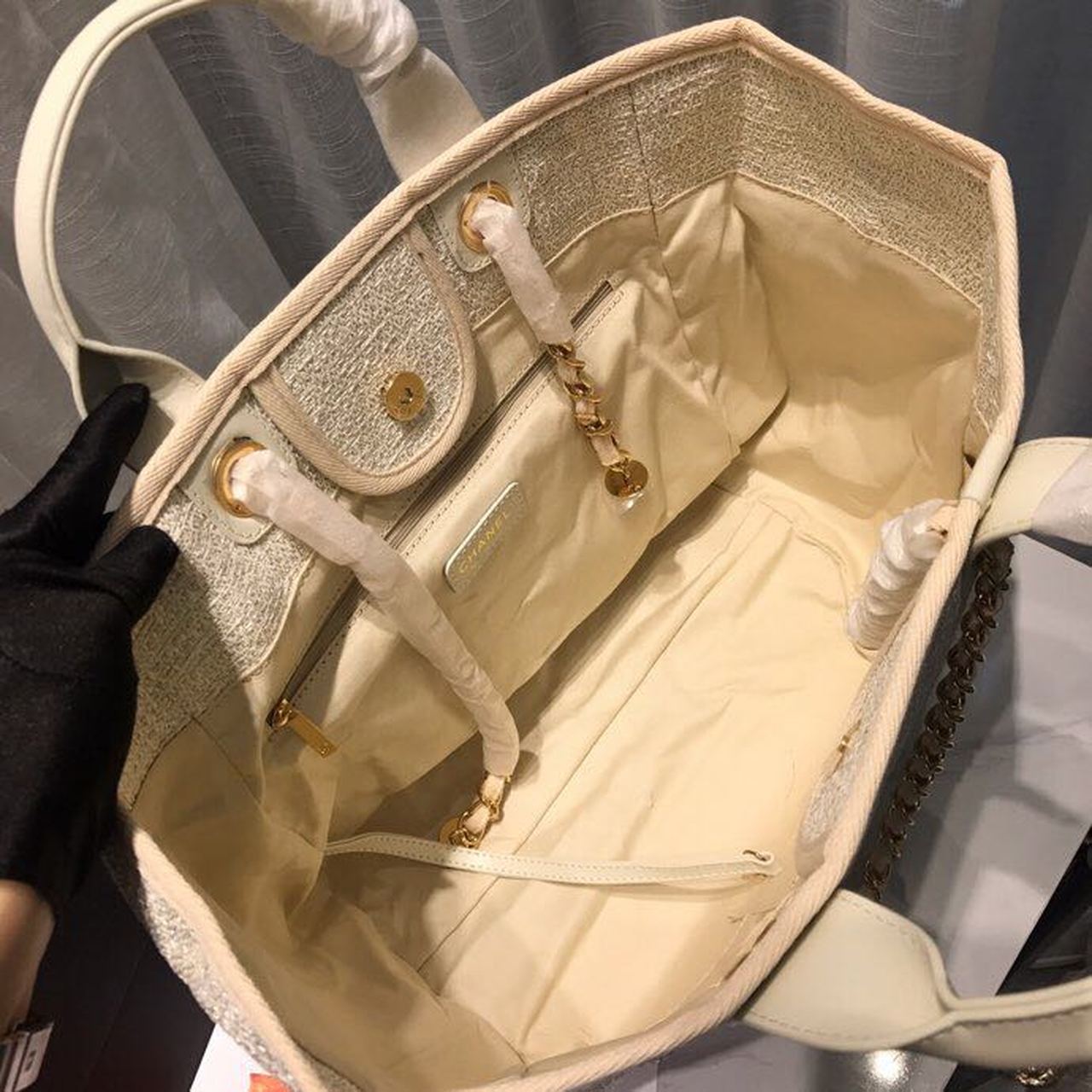 Chanel Deauville Tote Tweed Canvas Bag Fall/Winter Collection, Beige/Cream/Gold/Multi For Women 15in/38cm