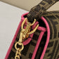 FI Baguette Small Brown Fabric Pink Border Bag For Woman 18cm/7in