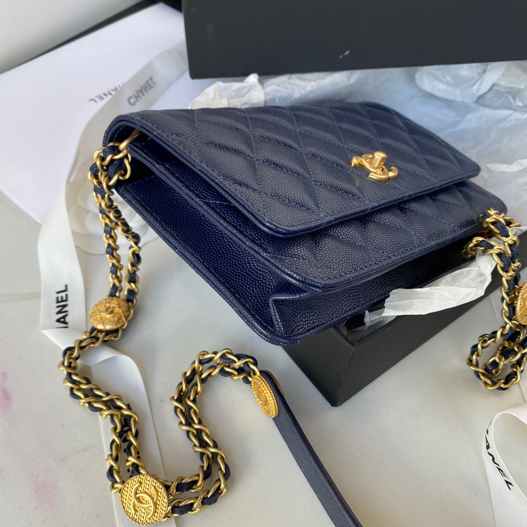 ChanelSmall Flap Bag Gold Hardware Navy Blue For Women, Women’s Handbags, Shoulder Bags 7.5in/19cm AP2840