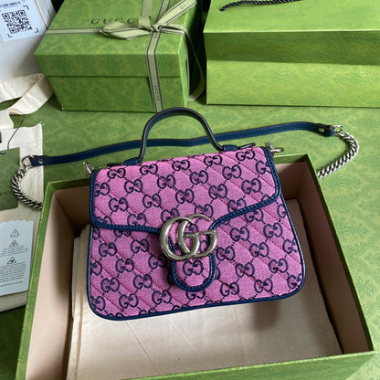 gg Marmont Mini Top Handle Bag In Pink And Blue gg Canvas For Women 8.3in/21cm gg