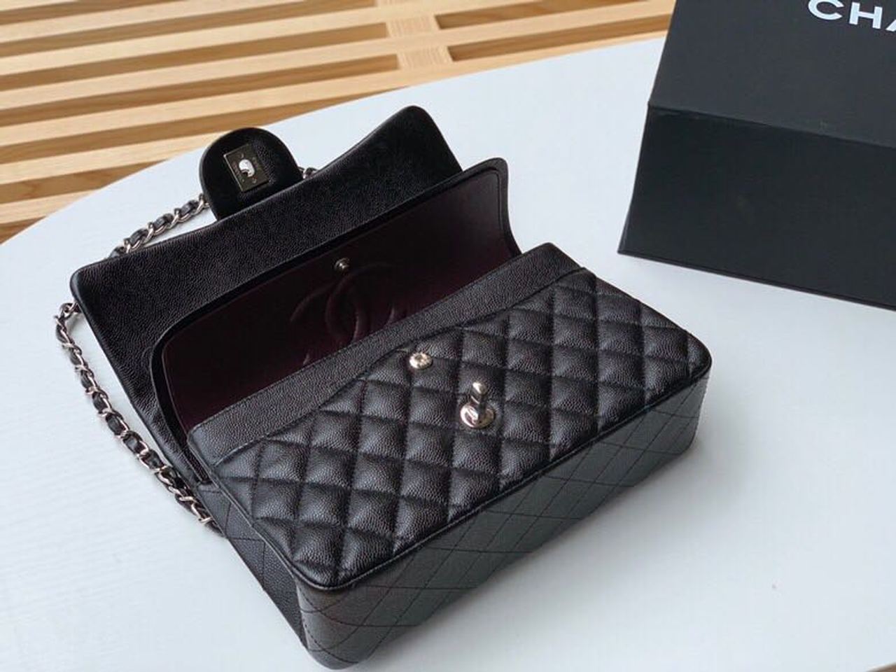 Chanel Classic Handbag Silver Hardware Black For Women, Women’s Bags, Shoulder And Crossbody Bags 10.2in/26cm A01112