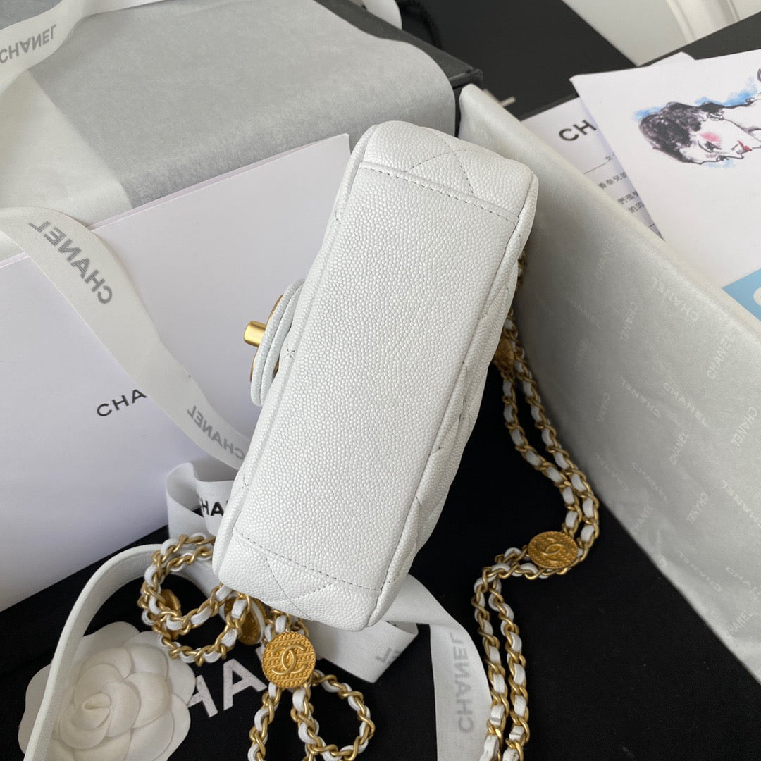 ChanelMini Flap Bag With Top Handle Gold Hardware White For Women, Women’s Handbags, Shoulder Bags 7.9in/20cm AS2431 