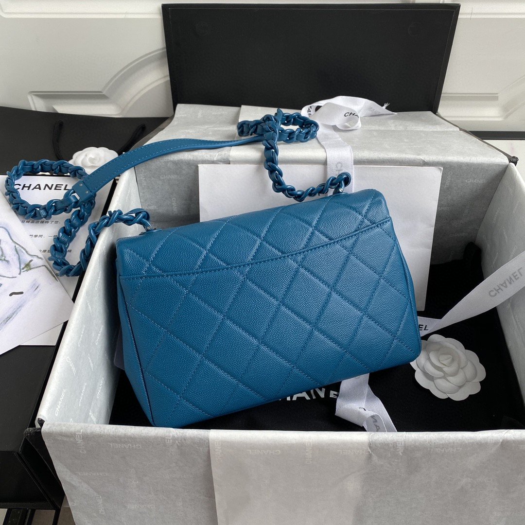 ChanelFlap Bag Red Hardware Grained Blue For Women, Women’s Handbags, Shoulder Bags 9.4in/24cm AS2303