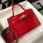 HM Kelly Red For Women Gold Toned Hardware 7.8in/20cm