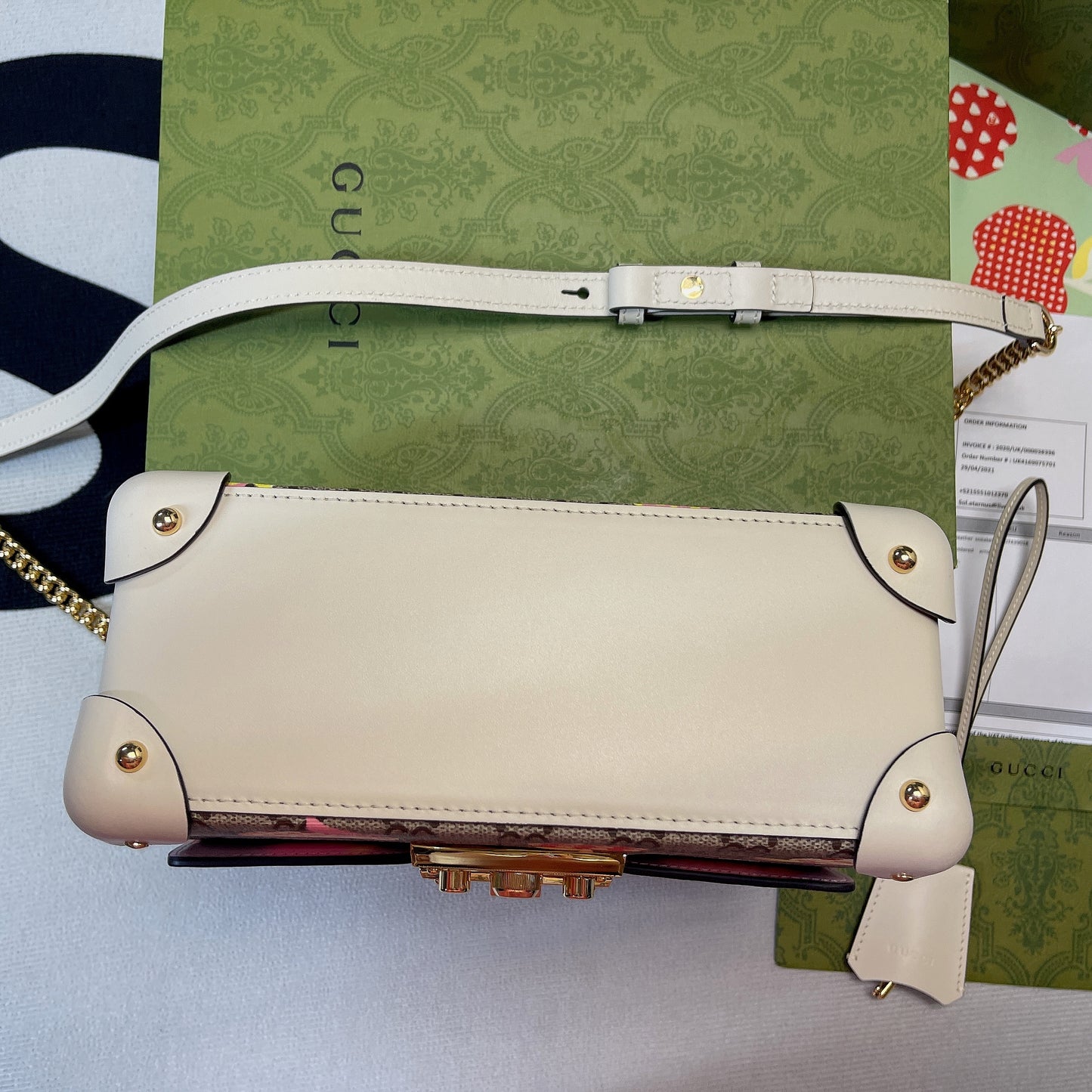 gg Padlock gg Small amboo Strawberry Shoulder Bag Beige For Women, Women’s Bags 9.5in/24cm gg