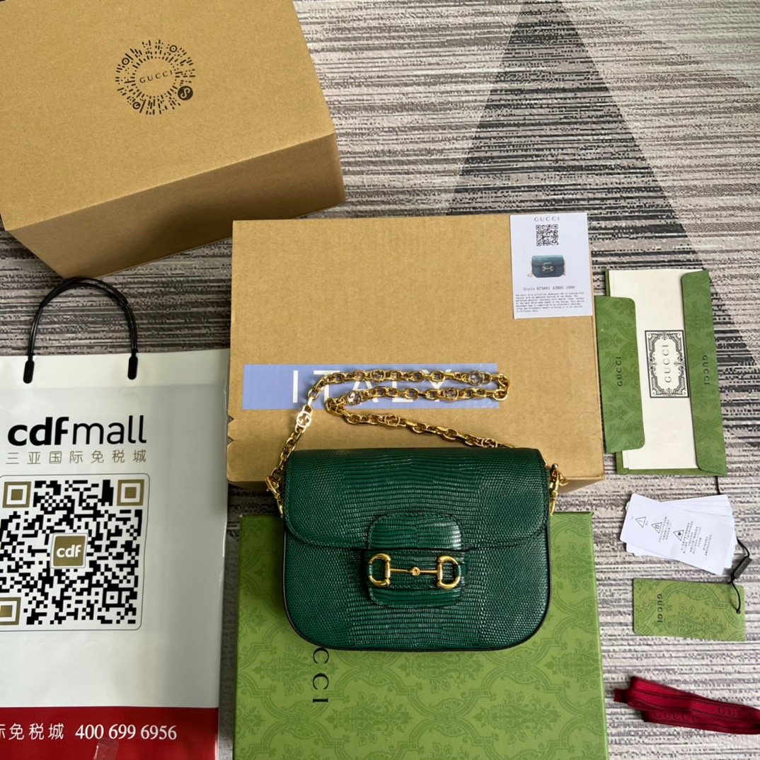 gg Horsebit 1955 Lizard Mini Bag Green For Women, Women’s Bags 8in/20cm gg‎ ‎675801 LUZ0G 3154