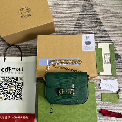 gg Horsebit 1955 Lizard Mini Bag Green For Women, Women’s Bags 8in/20cm gg‎ ‎675801 LUZ0G 3154