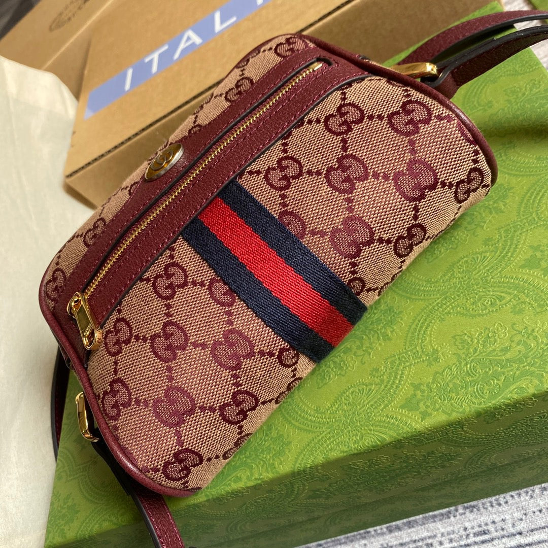 gg Ophidia Mini gg Bag Beige And Burgundy gg Supreme Canvas For Women  7in/17.5cm gg 517350-9Y9MS-9864
