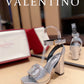 Valentino Garavani Strap Heeled Sandals With V Logo Crystal Embellishment Silver For Women
