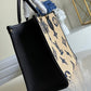 LV OnTheGo MM Tote Bag Monogram Raffia Navy Blue For Women,  Shoulder Bags 13.8in/35cm LV M57723