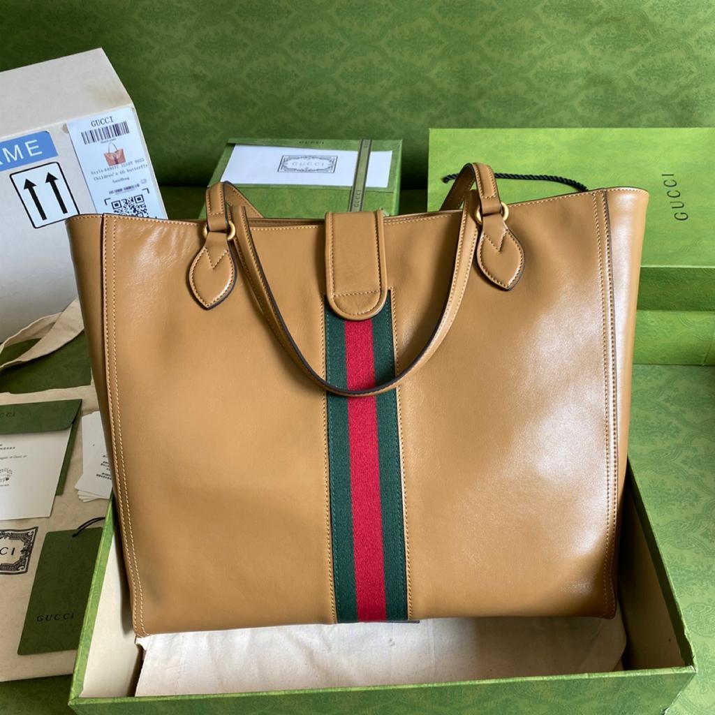 gg Medium Tote Bag With Double G And Web Brown For Women 13.8in/35cm gg