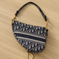DI Logo Saddle Bag Oblique Embroidered Canvas Blue/Beige For Women 25cm/10in CD