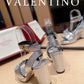 Valentino Garavani Strap Heeled Sandals With V Logo Signature Embellishment Silver For Women