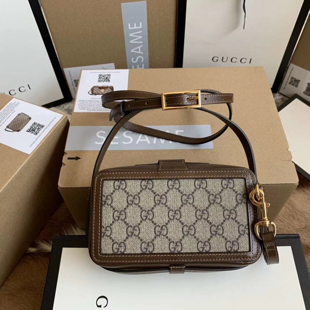 gg Mini Bag With Clasp Closure Beige/Ebony gg Supreme Canvas For Women 7.1in/18cm gg 614368 92TCG 8563
