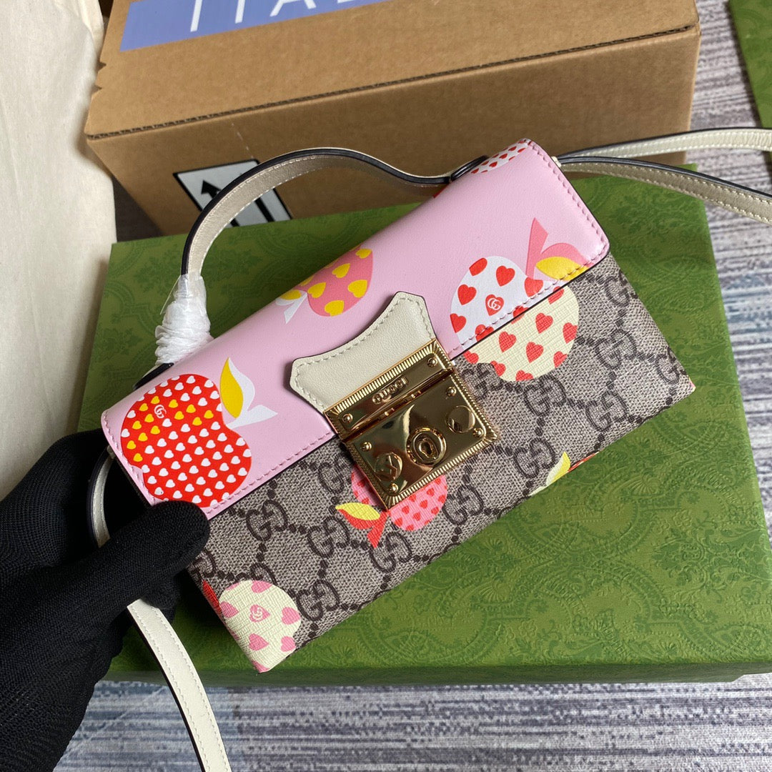 gg Padlock Strawberry Mini Bag Beige For Women, Women’s Bags 7in/18cm gg