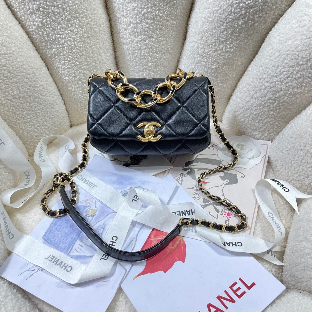 ChanelMini Flap Bag Gold Hardware Black For Women, Women’s Handbags, Shoulder Bags 6.7in/17cm AS3365