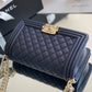 ChanelMedium Boy Handbag Dark Blue For Women 9.8in/25cm A67086