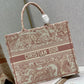 DI Large Book Tote Red Toile de Jouy Embroidery, Light Red, For Women Women’s Handbags, 42cm CD