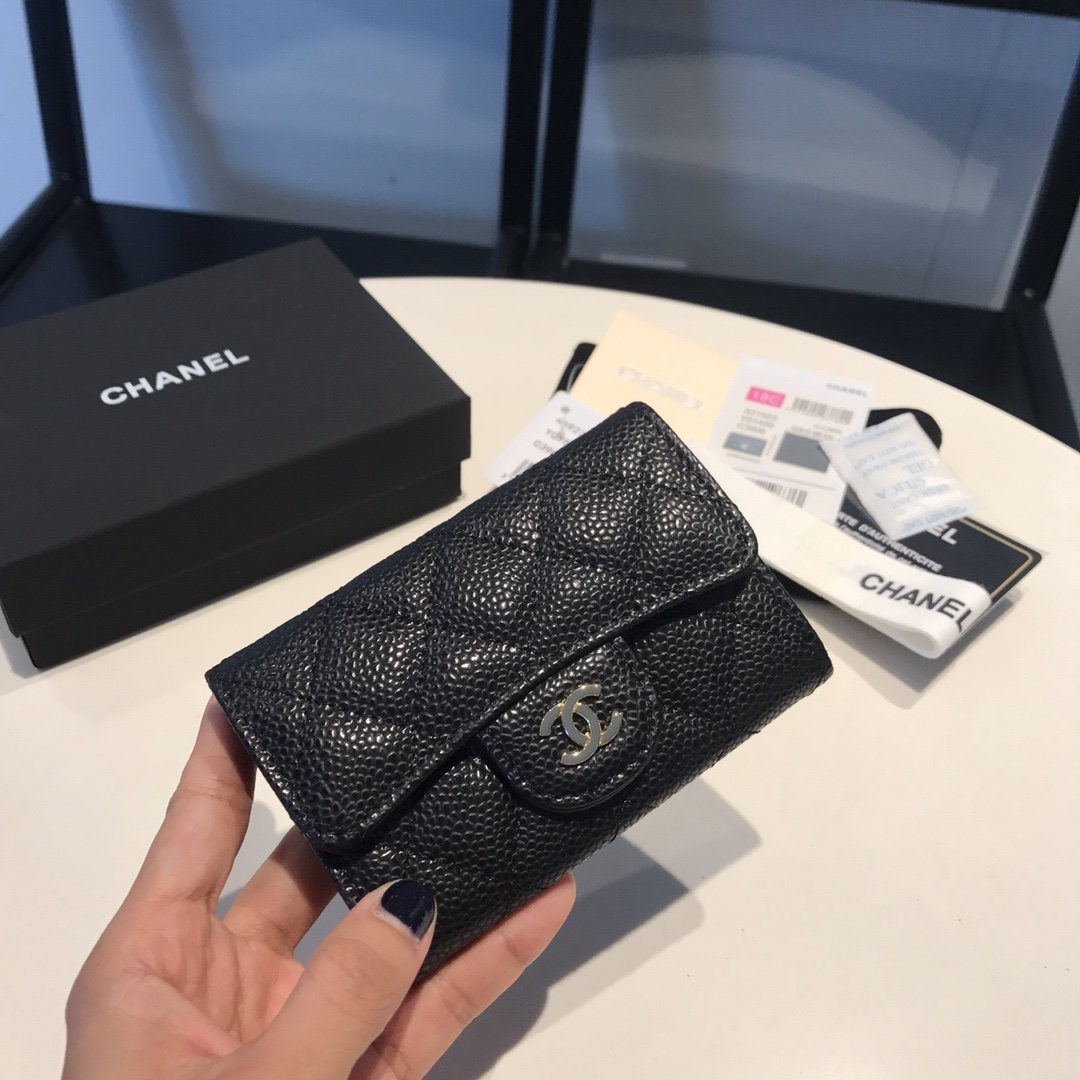 CHL Classic Card Holder Gold Toned Hardware Black For Women, Women’s Wallet 4.5in/11.5cm