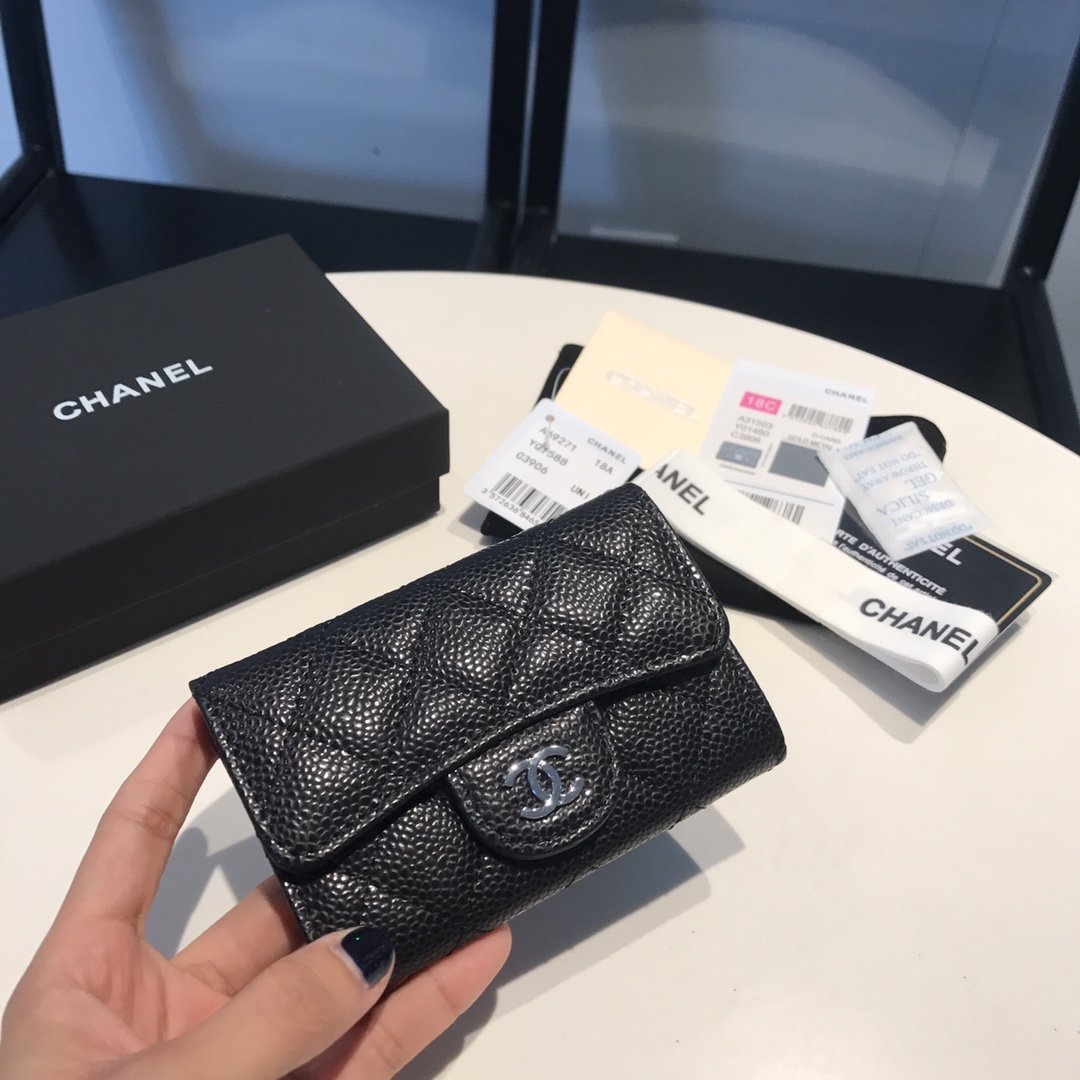 CHL Classic Card Holder Silver Hardware Black For Women, Women’s Wallet 4.5in/11.5cm