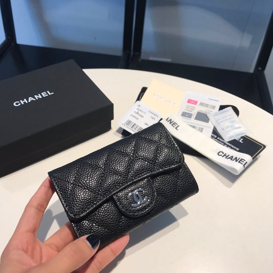 CHL Classic Card Holder Silver Hardware Black For Women, Women’s Wallet 4.5in/11.5cm