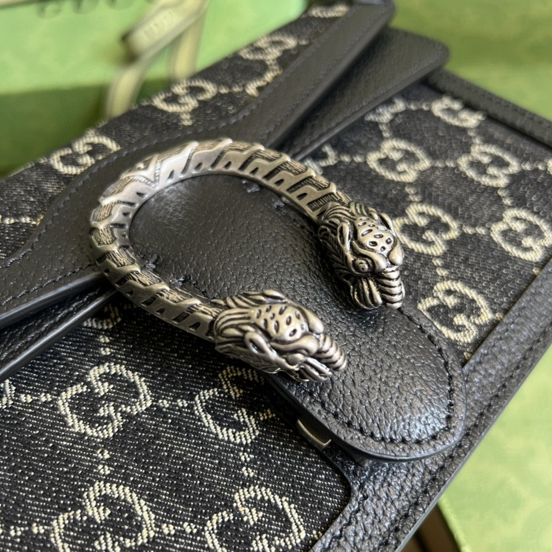 gg Dionysus Small gg Shoulder Bag Black And Ivory gg Denim Jacquard For Women 10in/25cm 499623 UN3BN 1274