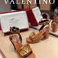 Valentino Garavani Strap Heeled Sandals With V Logo Signature Embellishment Orange For Women