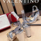 Valentino Garavani Strap Heeled Sandals With V Logo Crystal Embellishment Silver For Women