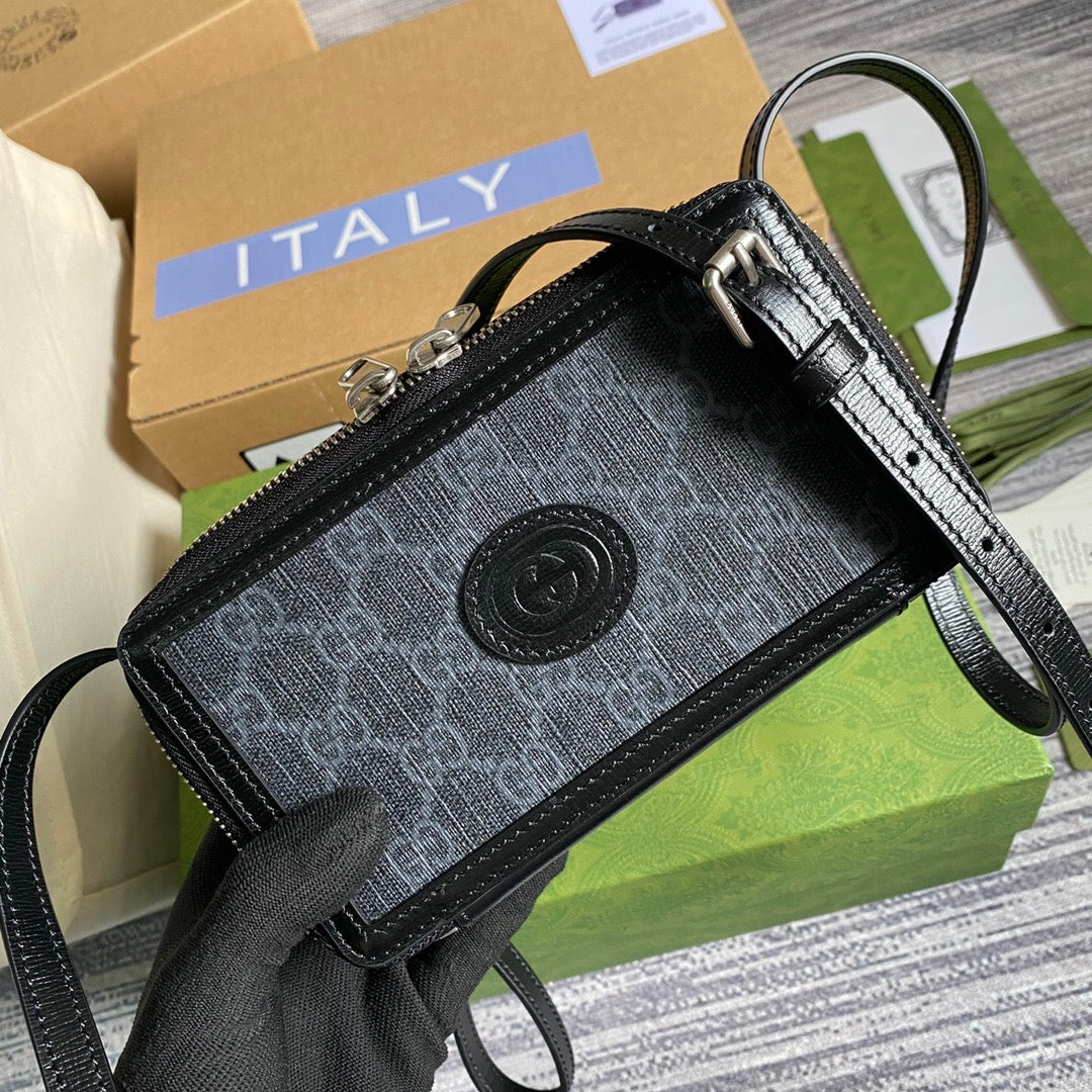 gg Mini Bag With Interlocking G Black gg Supreme Canvas For Women 9in/23cm gg