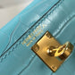 HM Mini Kelly 19 Embossed Patent Blue Paon Bag With Gold-Toned Harware For Women, Handbags, Shoulder Bags 7.5in/19cm