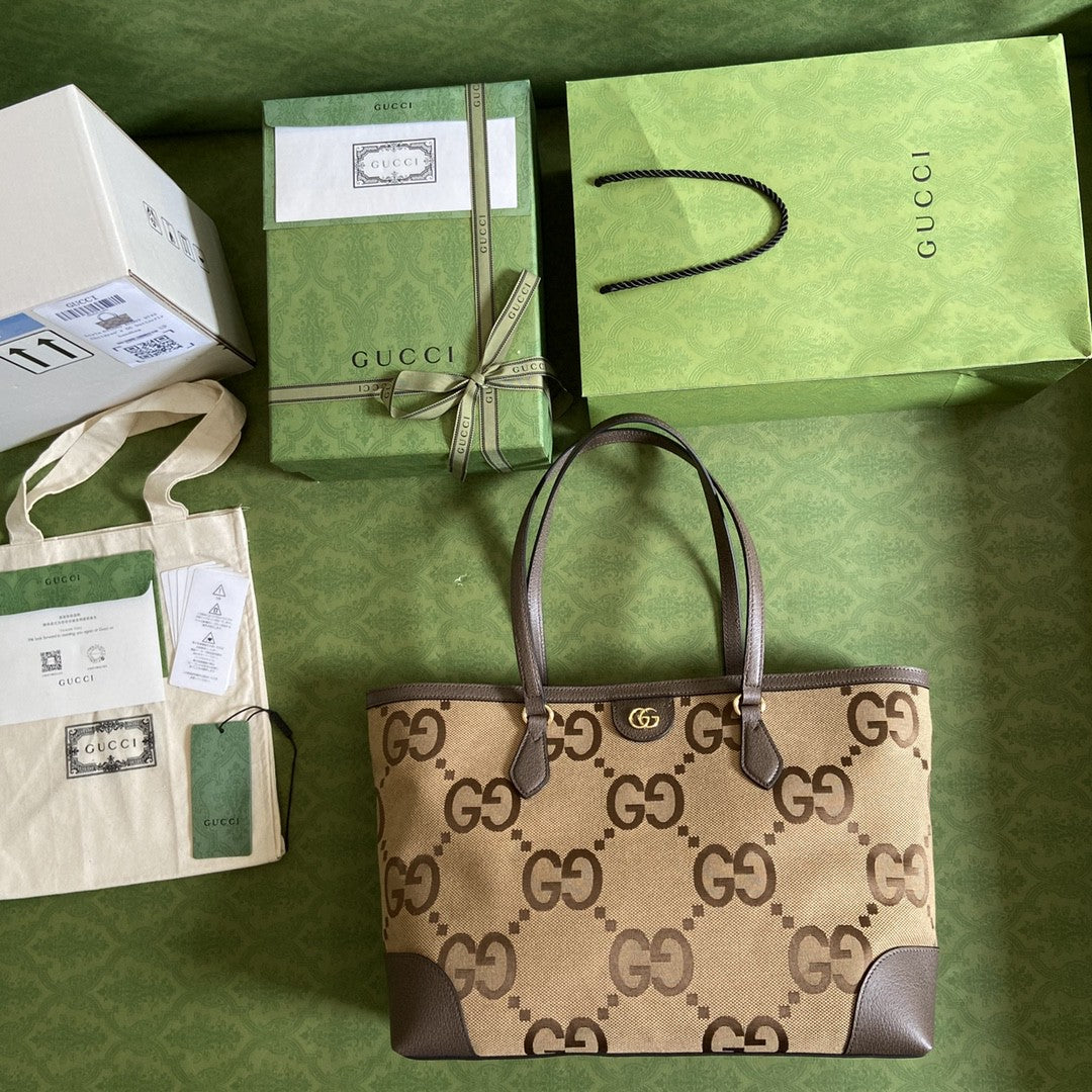 gg Ophidia Jumbo gg Medium Tote Camel And Ebony Jumbo Canvas For Women 15in/38cm gg