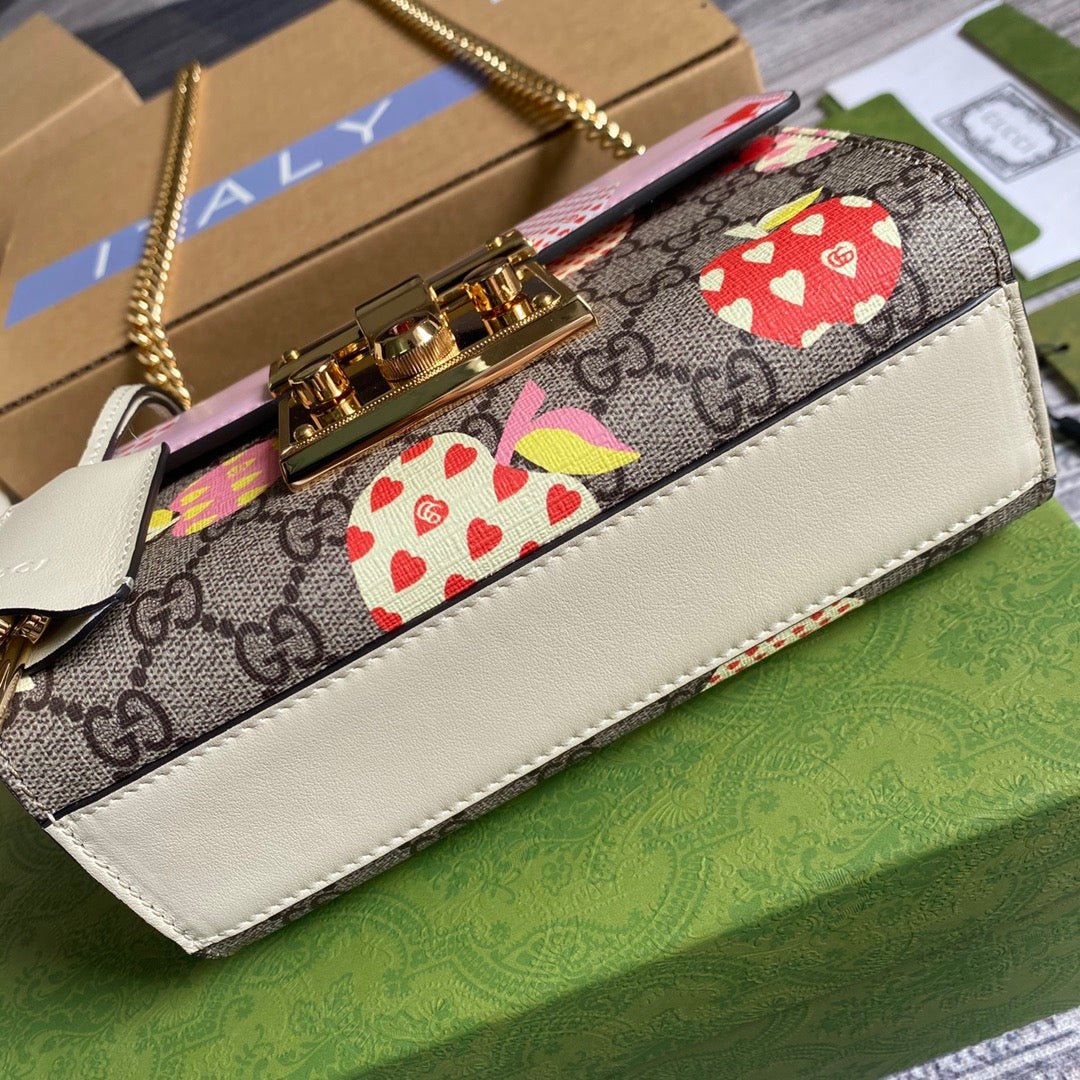 gg Padlock Small gg Strawberry Shoulder Bag Beige For Women, Women’s Bags 7.9in/20cm gg