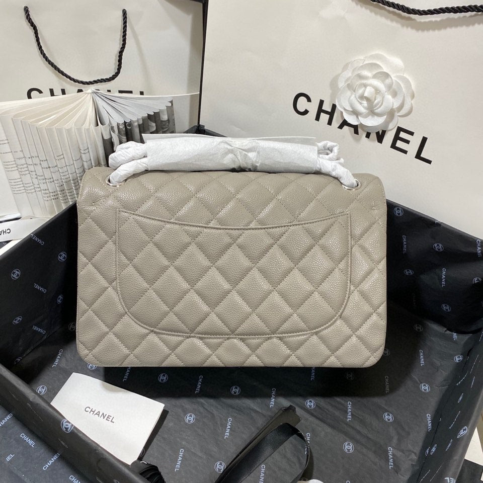 ChanelLarge Classic Handbag Silver Hardware Grey For Women, Women’s Handbags, Shoulder Bags 11.8in/30cm