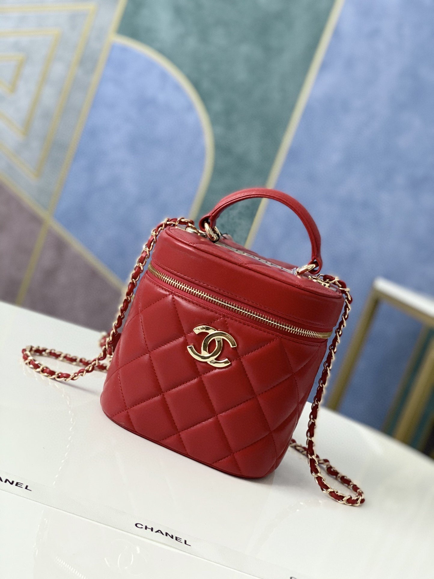 ChanelVanity Case Gold Hardware Burgundy For Women, Women’s Handbags, Shoulder Bags 9.4in/24cm 