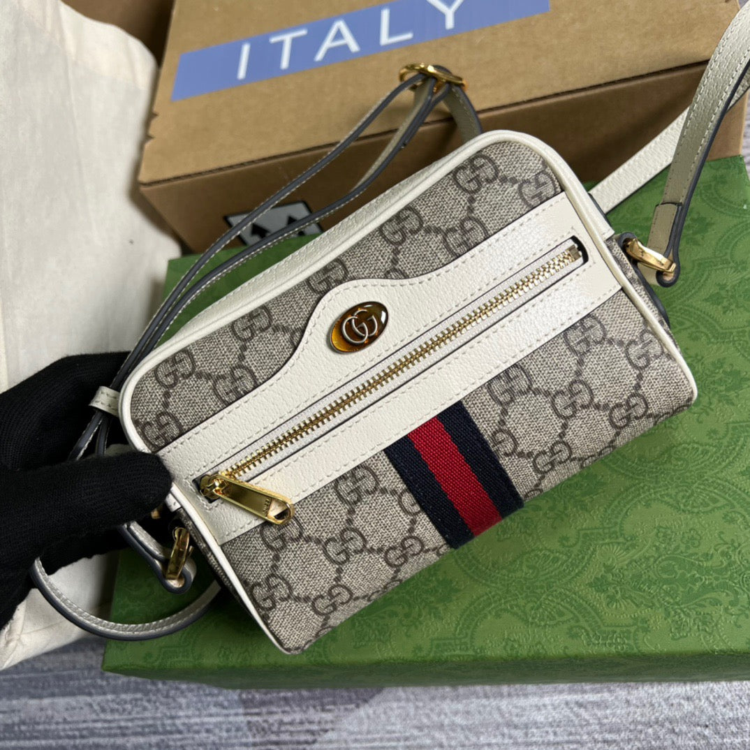 gg Ophidia Mini gg Bag Beige And Ebony gg Supreme Canvas, With White For Women  7in/17.5cm gg 517350 96IWS 9794