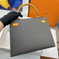 HM Kelly 28 Sellier Epsom Dark Grey/Yellow Bag For Women, Handbags, Shoulder Bags 11in/28cm