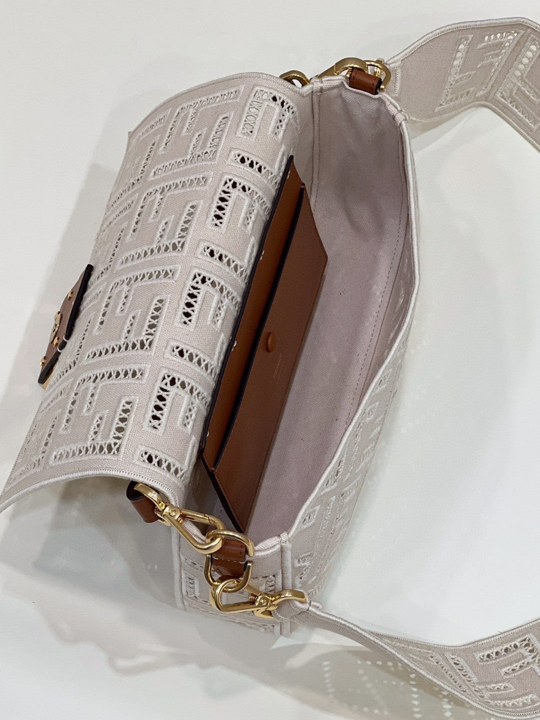 FI Baguette White with Embroidery Medium Bag For Woman 28cm/11in