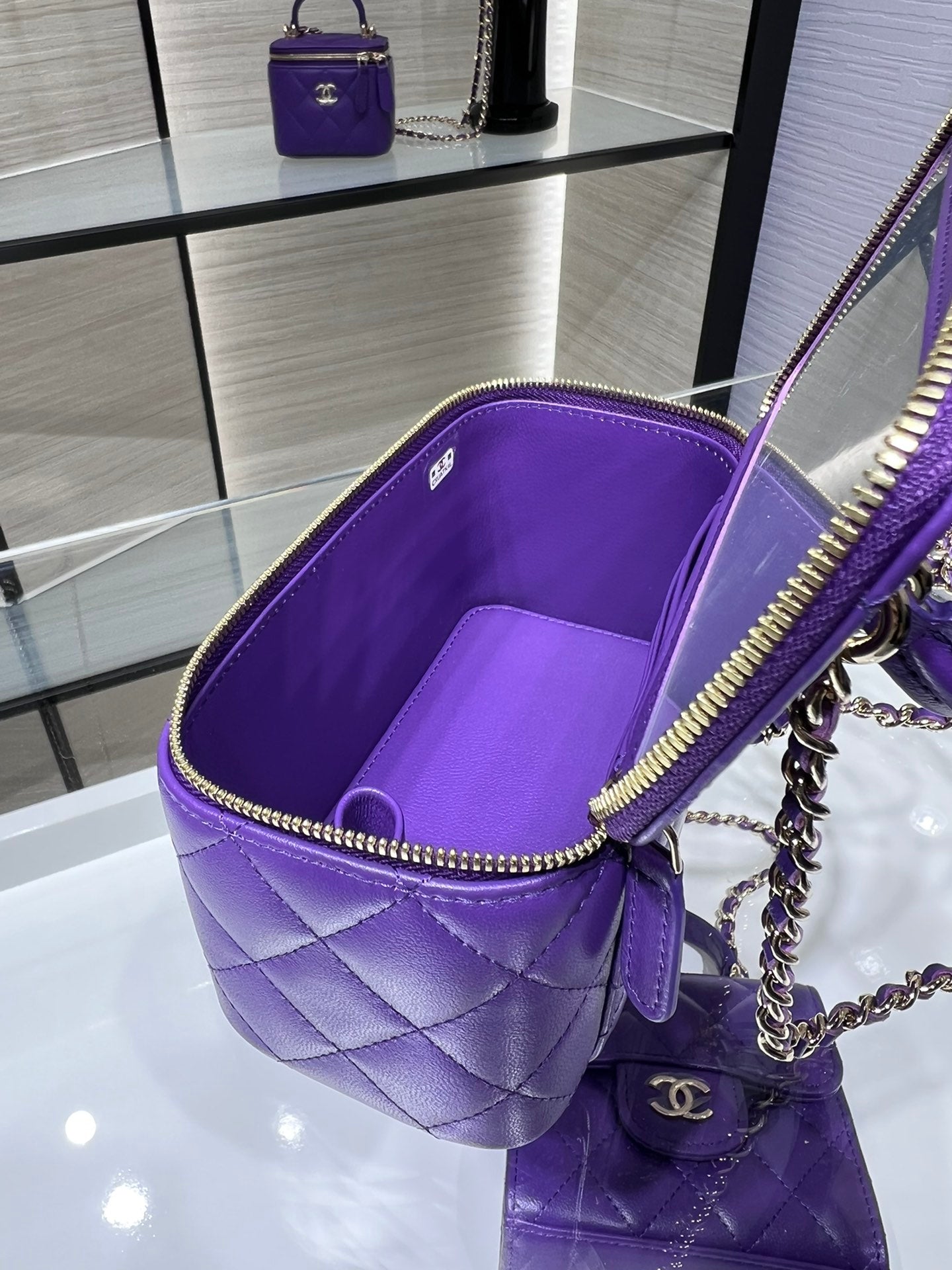 ChanelVanity With Chain Silver Hardware Purple For Women, Women’s Handbags, Shoulder Bags 6.7in/17cm
